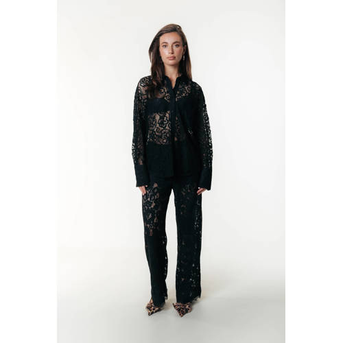 Colourful Rebel kanten wide leg broek zwart afbeelding