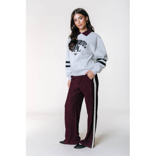 Colourful Rebel wide leg regular waist casual broek donkerrood met glitter afbeelding