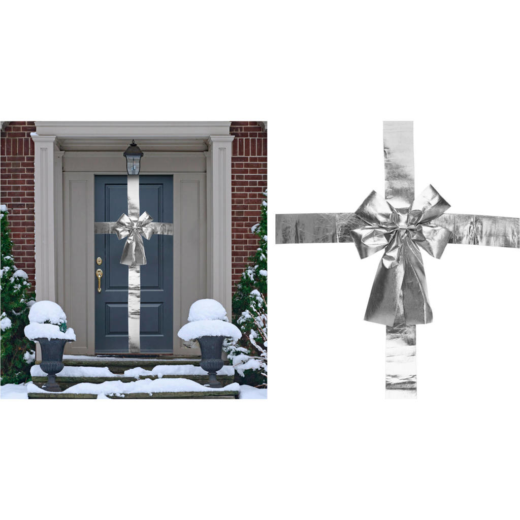 Home & Styling Collection kerst deurstrik zilver (33x42 cm)