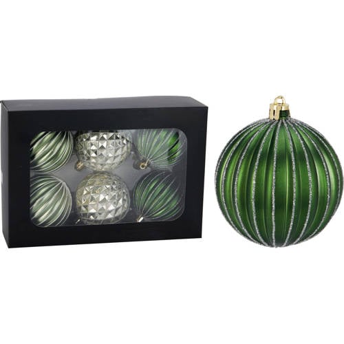 Home & Styling Collection Kerstballen polypropyleen groen - 6 stuks (ø8 cm) afbeelding