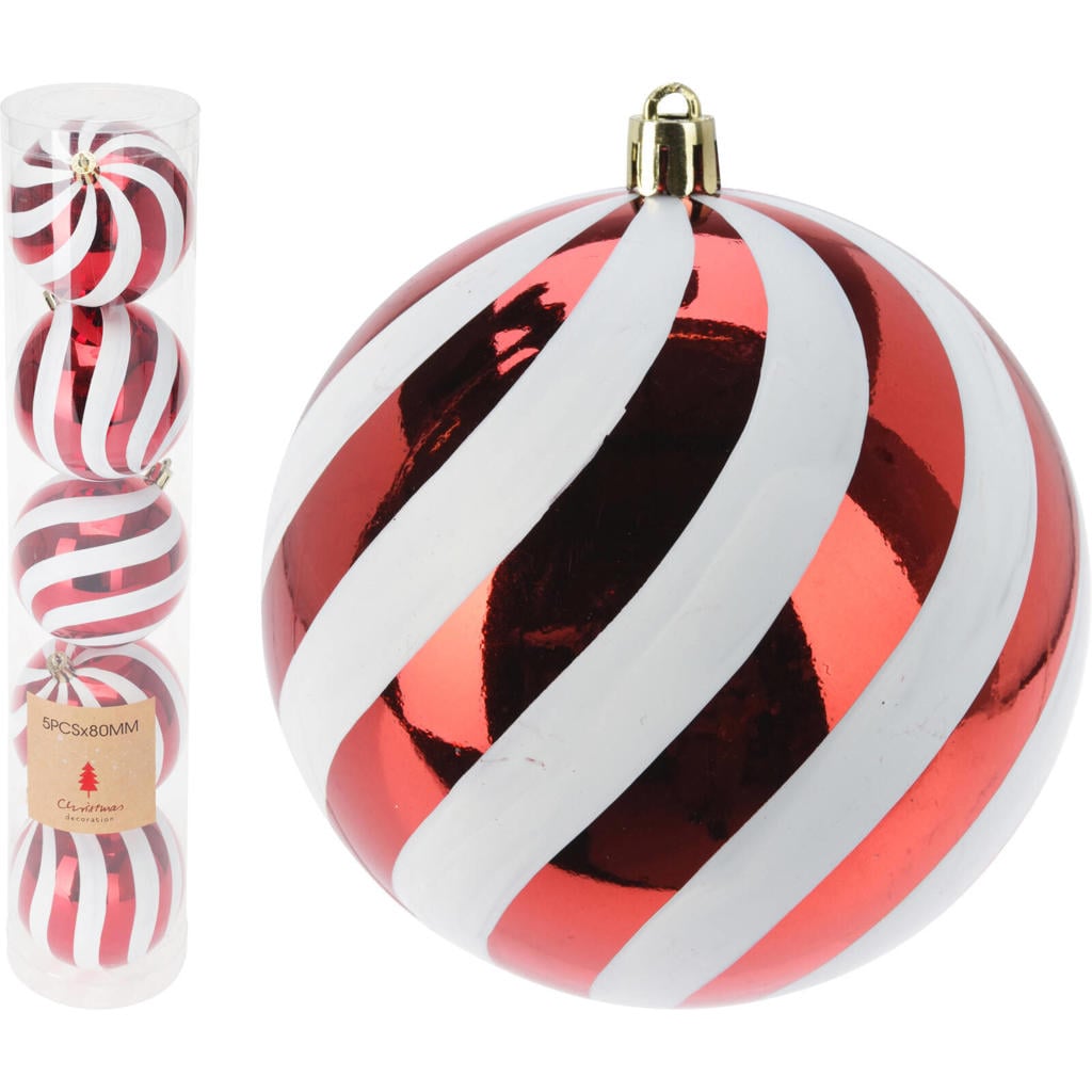 Home & Styling Collection Kerstbal polystyreen rood - 5 stuks (ø8 cm)