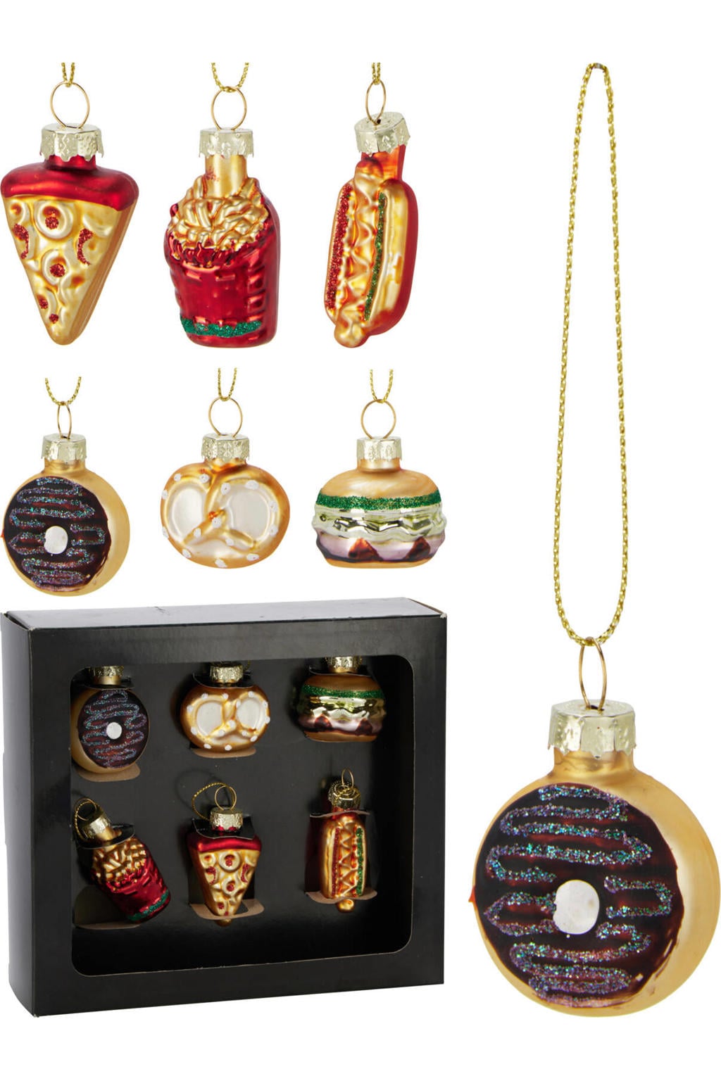 Home & Styling Collection kerstornament glas eten - 6 stuks