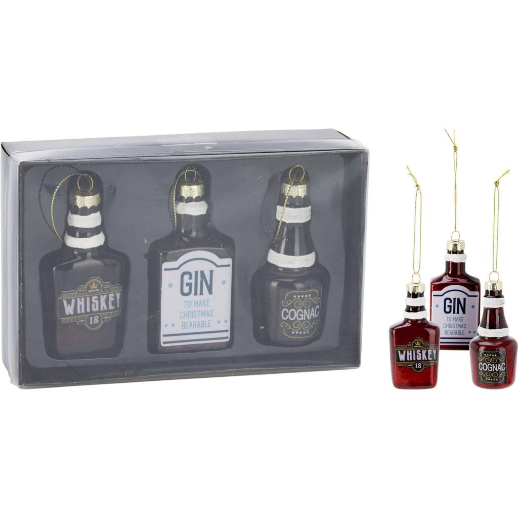 Home & Styling Collection kerstornament glas drankfles - 3 stuks