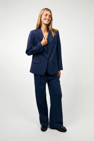 wide leg regular waist broek met krijtstreep donkerblauw