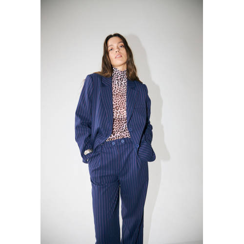 Lollys laundry wide leg regular waist broek met krijtstreep donkerblauw afbeelding