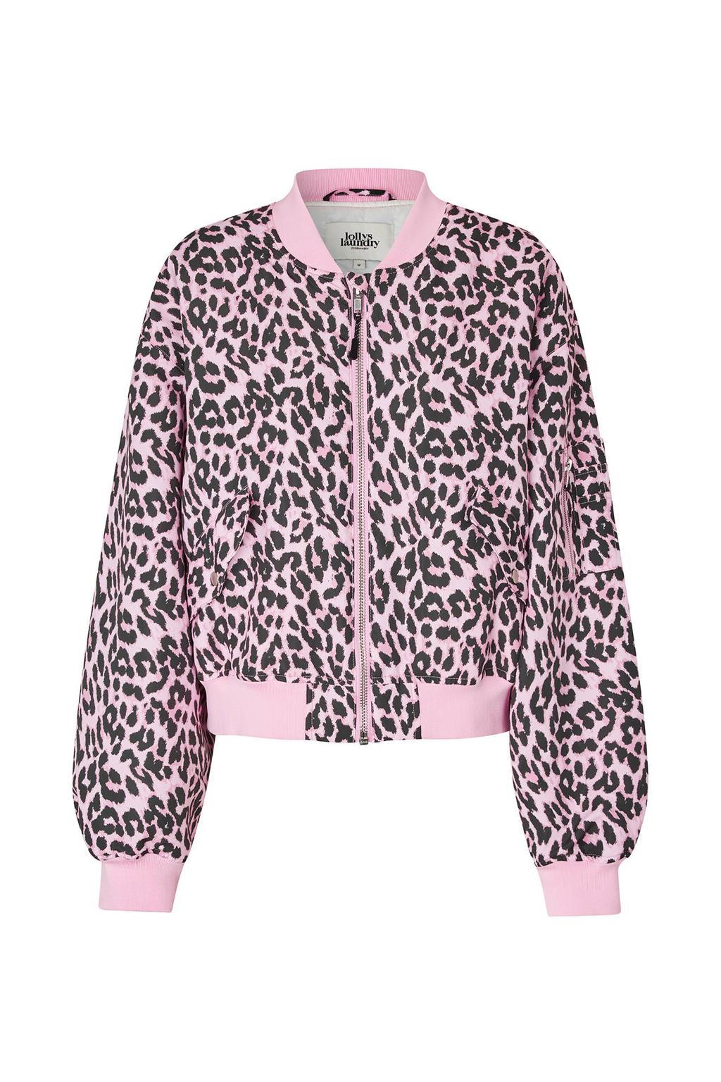 Roze dames Lollys Laundry bomberjack met dierenprint, lange mouwen en ronde hals