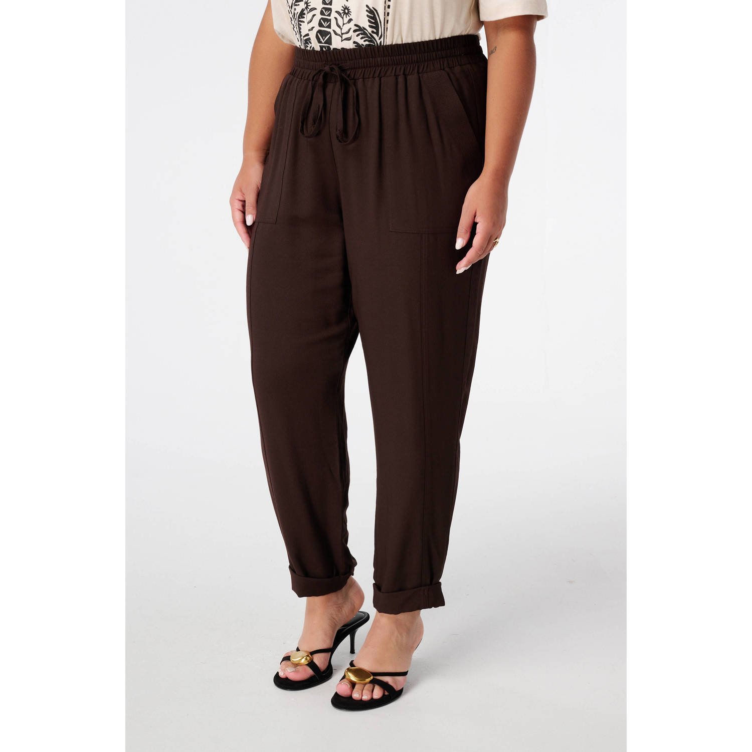 MS Mode straight regular waist broek donkerbruin