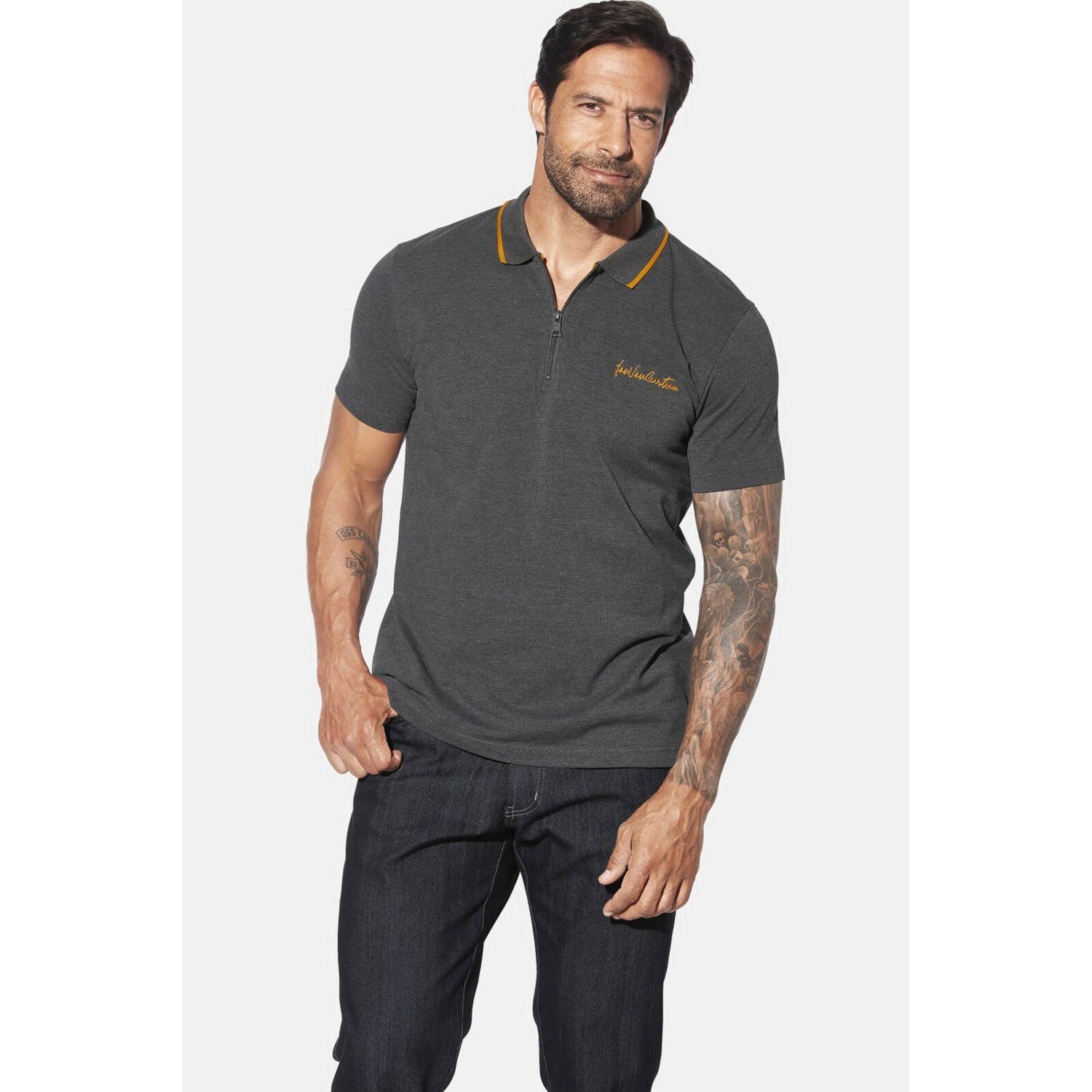 Jan Vanderstorm loose polo JOHAR Plus Size grijs