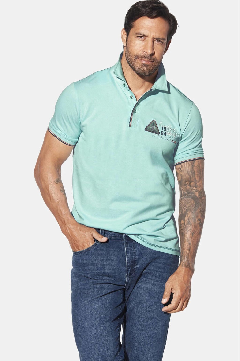 Jan Vanderstorm loose polo KNUTLAND Plus Size lichtblauw