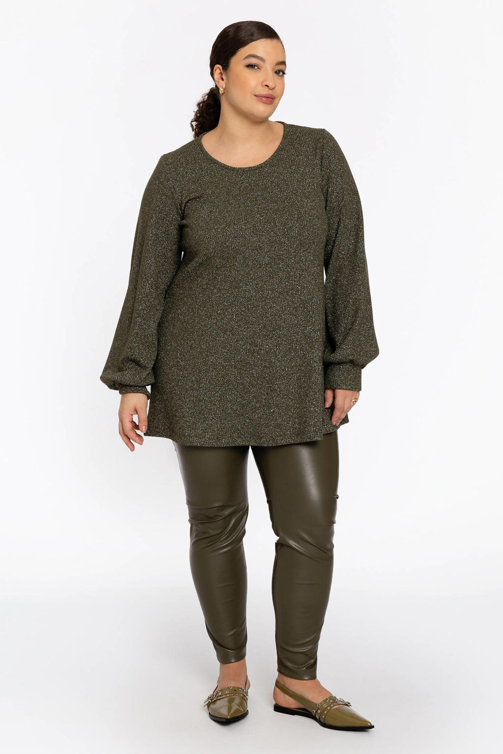 YOEK tuniek donkergroen met lurex