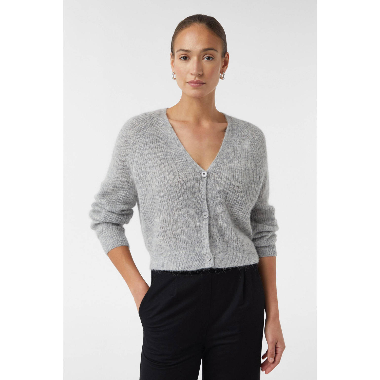 Comma casual identity wollen gebreid vest lichtgrijs