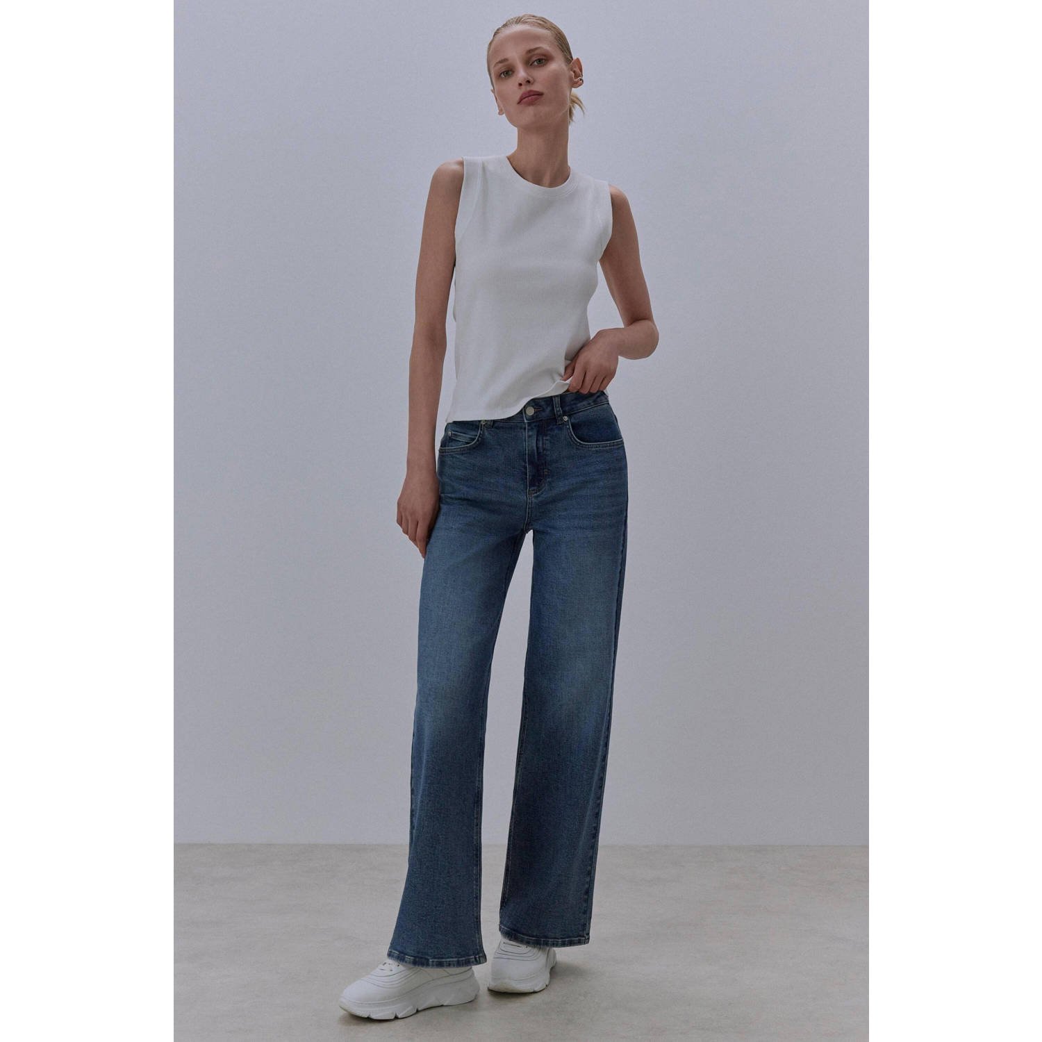 comma casual identity high waist loose fit jeans medium blue denim