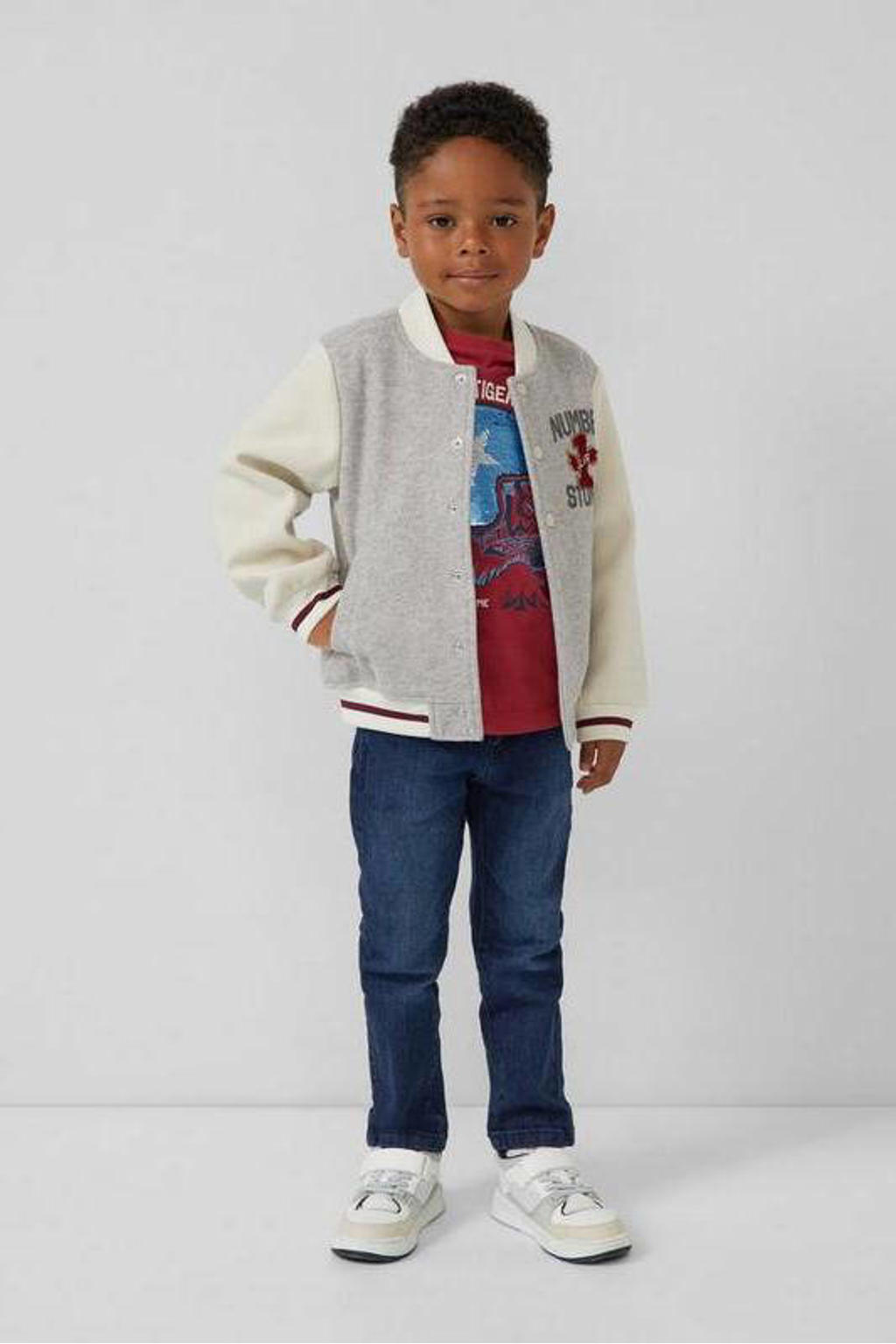 Dark blue denim jongens s.Oliver regular waist slim-fit jeans dark blue van denim met rits- en knoopsluiting en effen