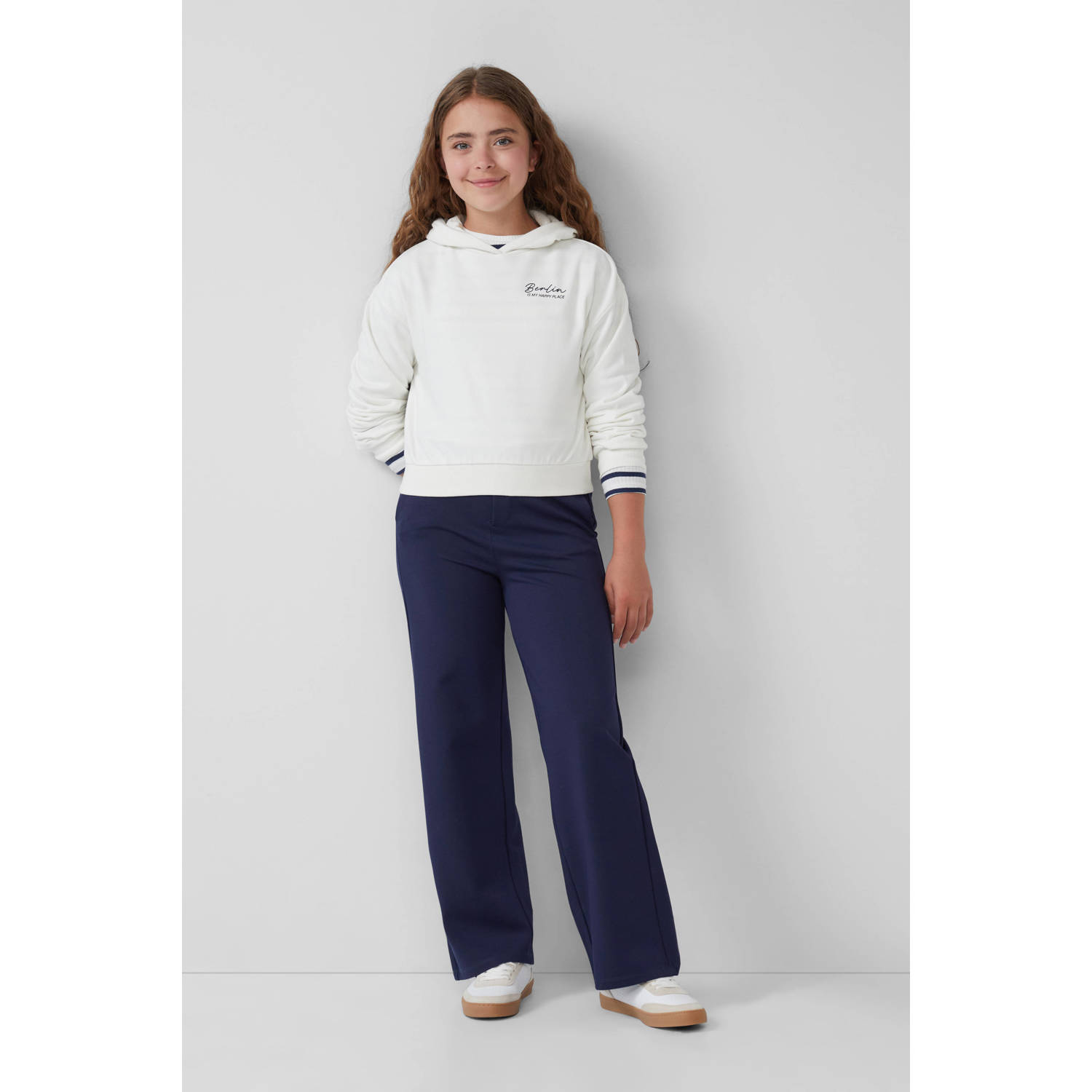 s.Oliver wide leg casual broek donkerblauw