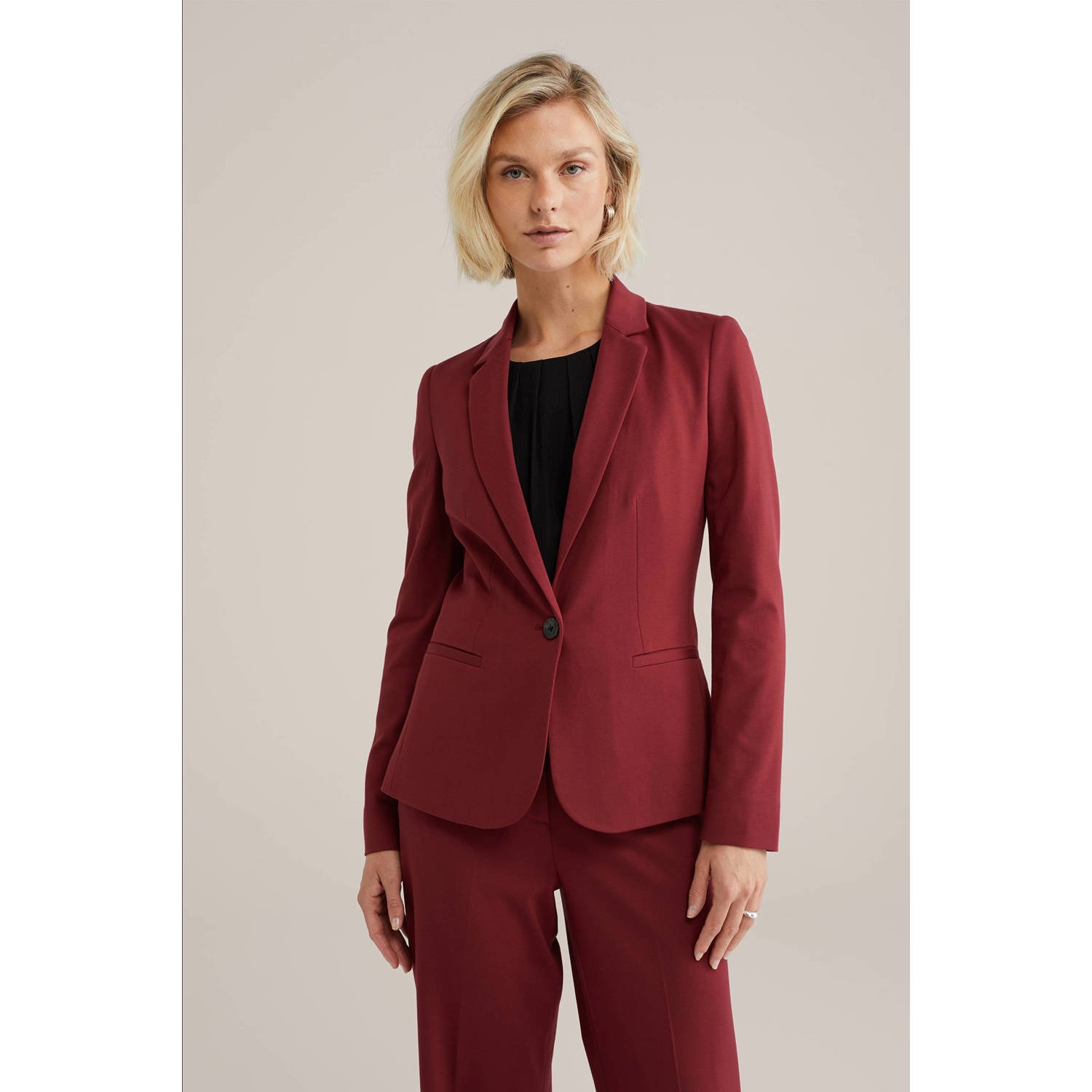 WE Fashion jersey getailleerde blazer donkerrood
