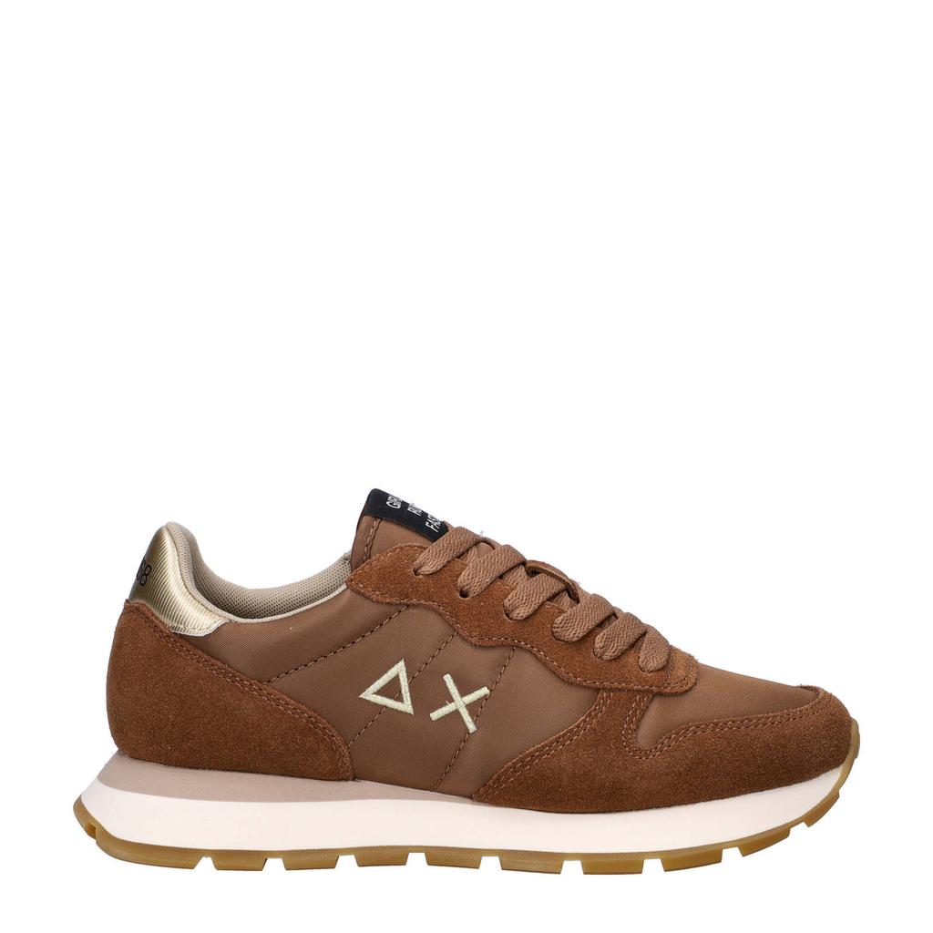 Cognackleurige dames SUN68 Ally Gold Silver sneakers met veters