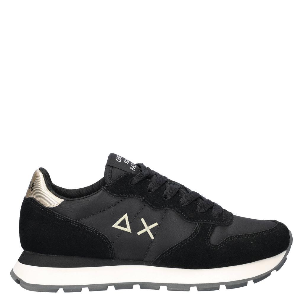 Zwarte dames SUN68 Ally Gold Silver sneakers van suède en nylon met veters