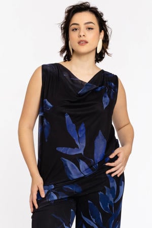 mesh mouwloze top blauw