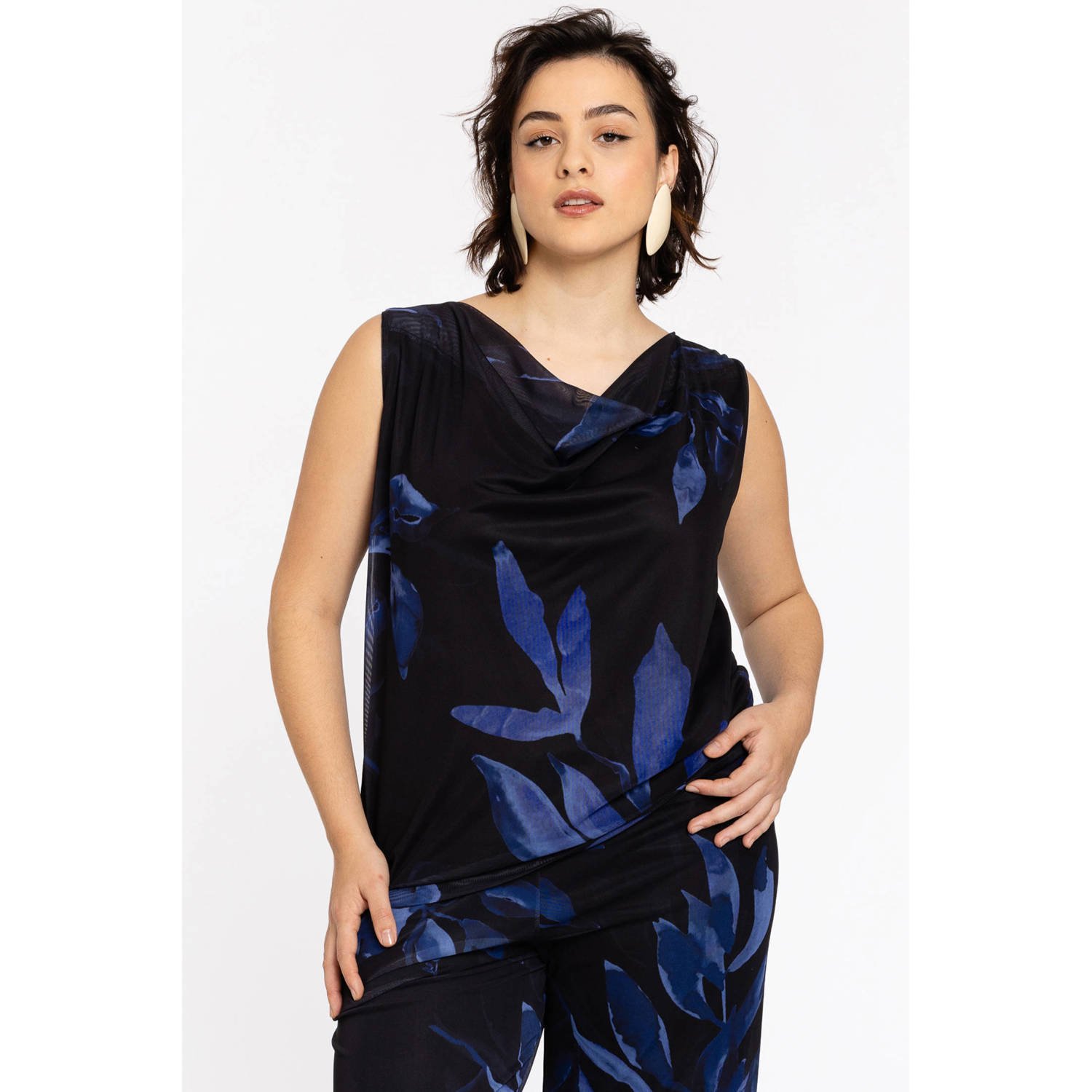 YOEK mesh mouwloze top blauw