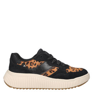 chunky sneakers met panterprint zwart/cognac