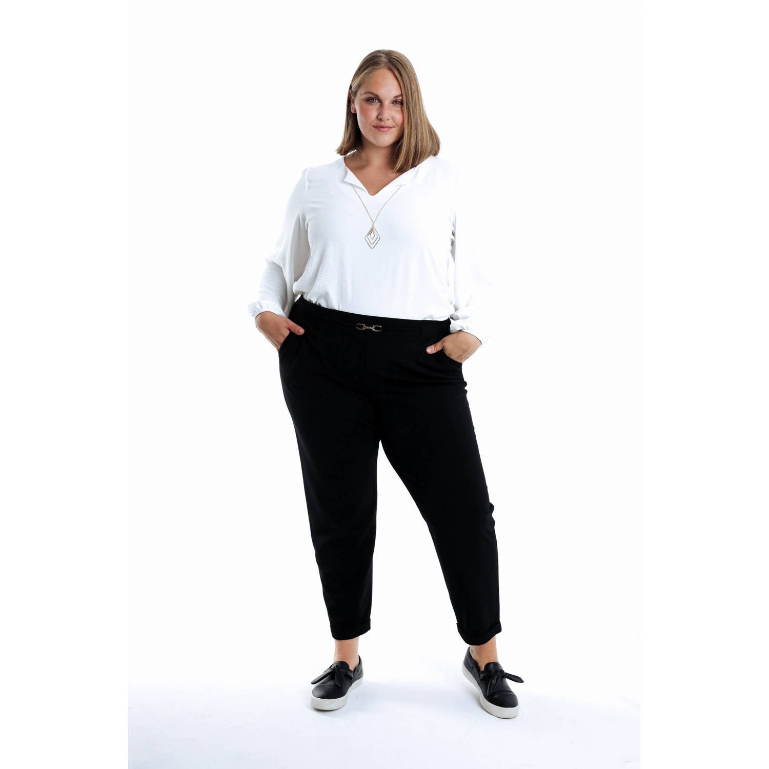 Paprika straight regular waist broek zwart