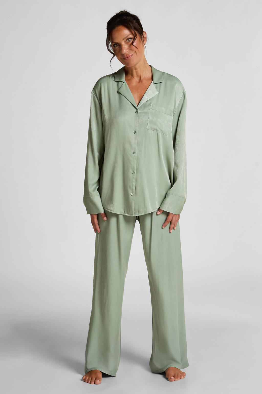 Hunkemöller satijnlook pyjamatop Ayla olijfgroen