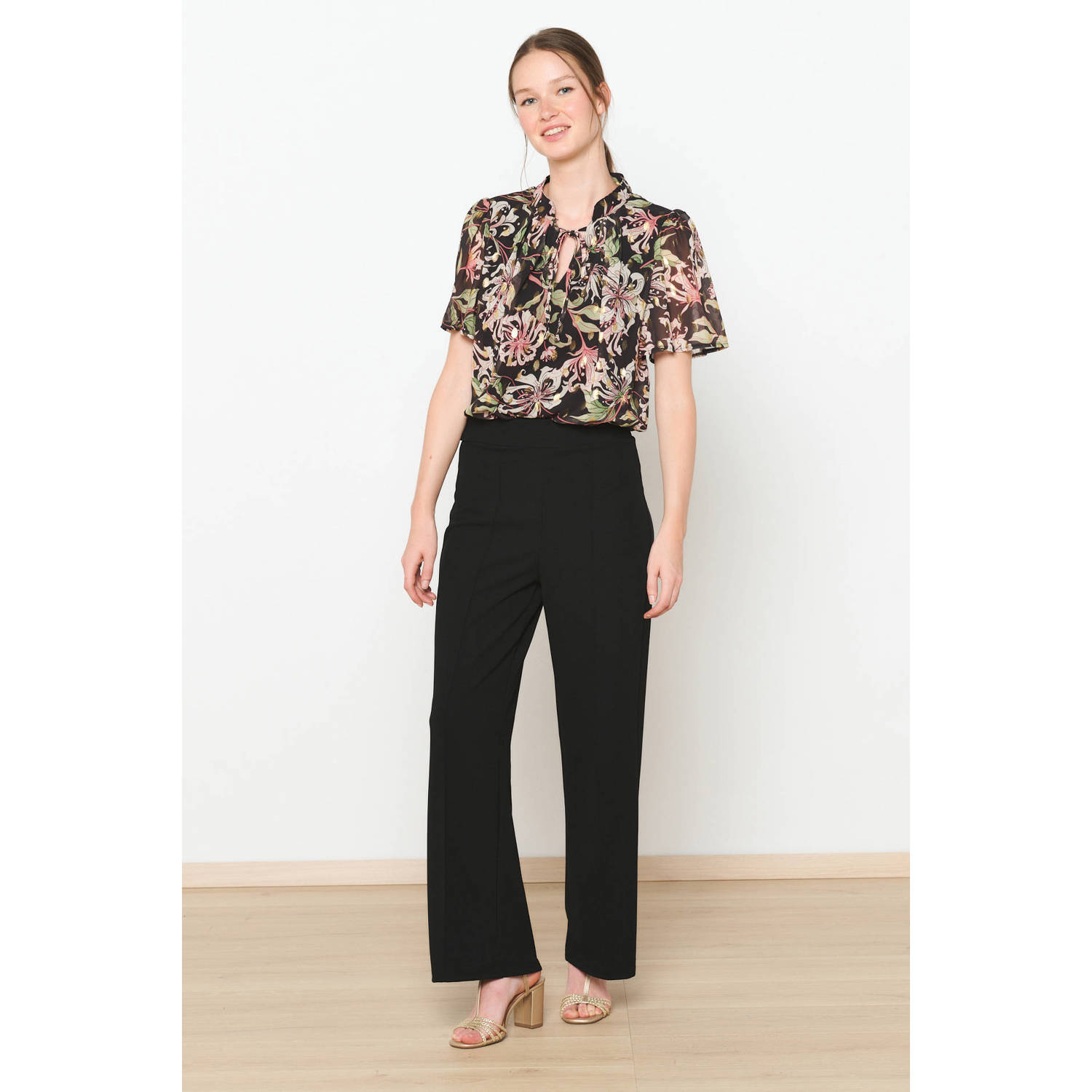 LOLALIZA wide leg regular waist broek zwart