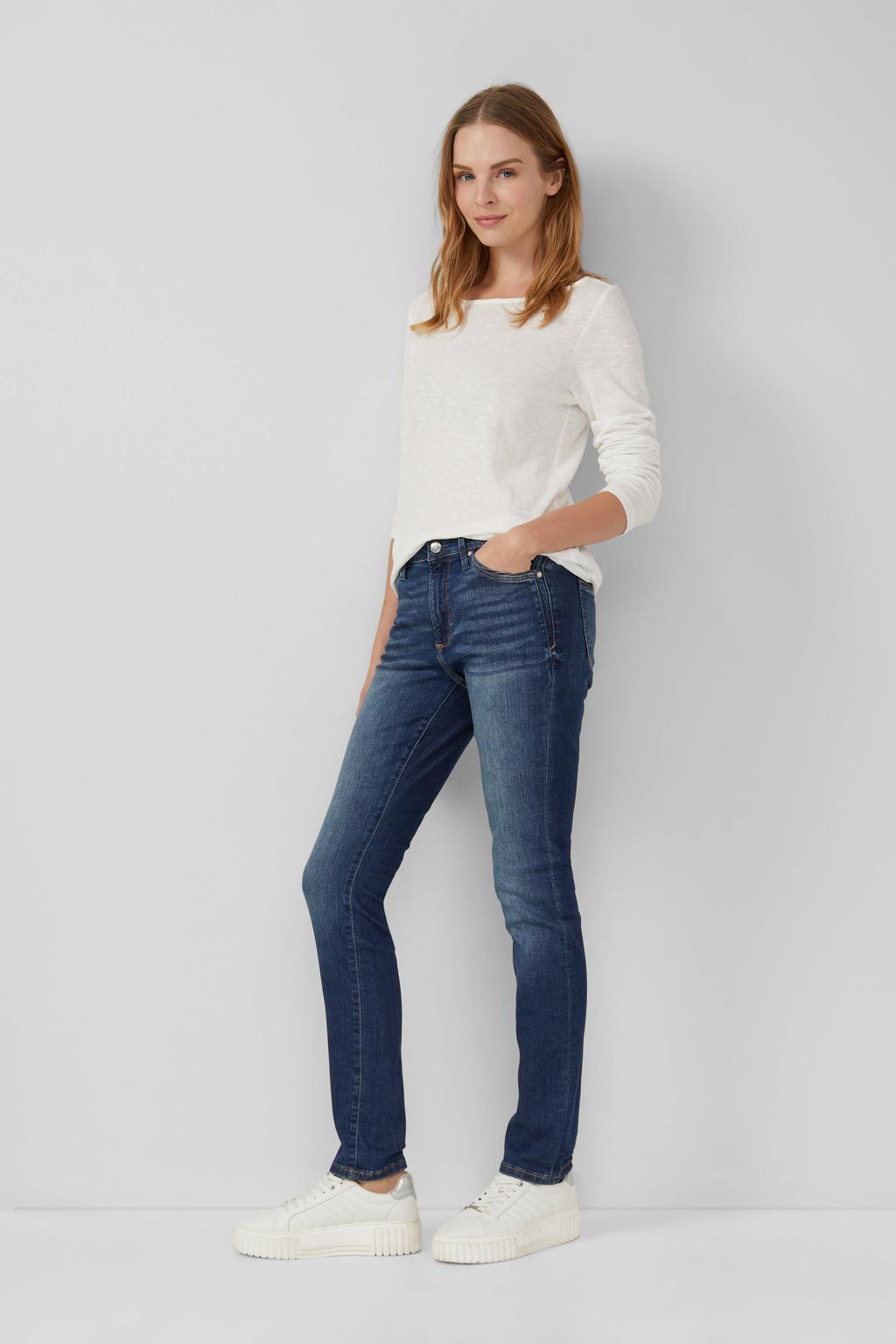 Blauwe dames s.Oliver slim fit jeans van denim met regular waist en effen