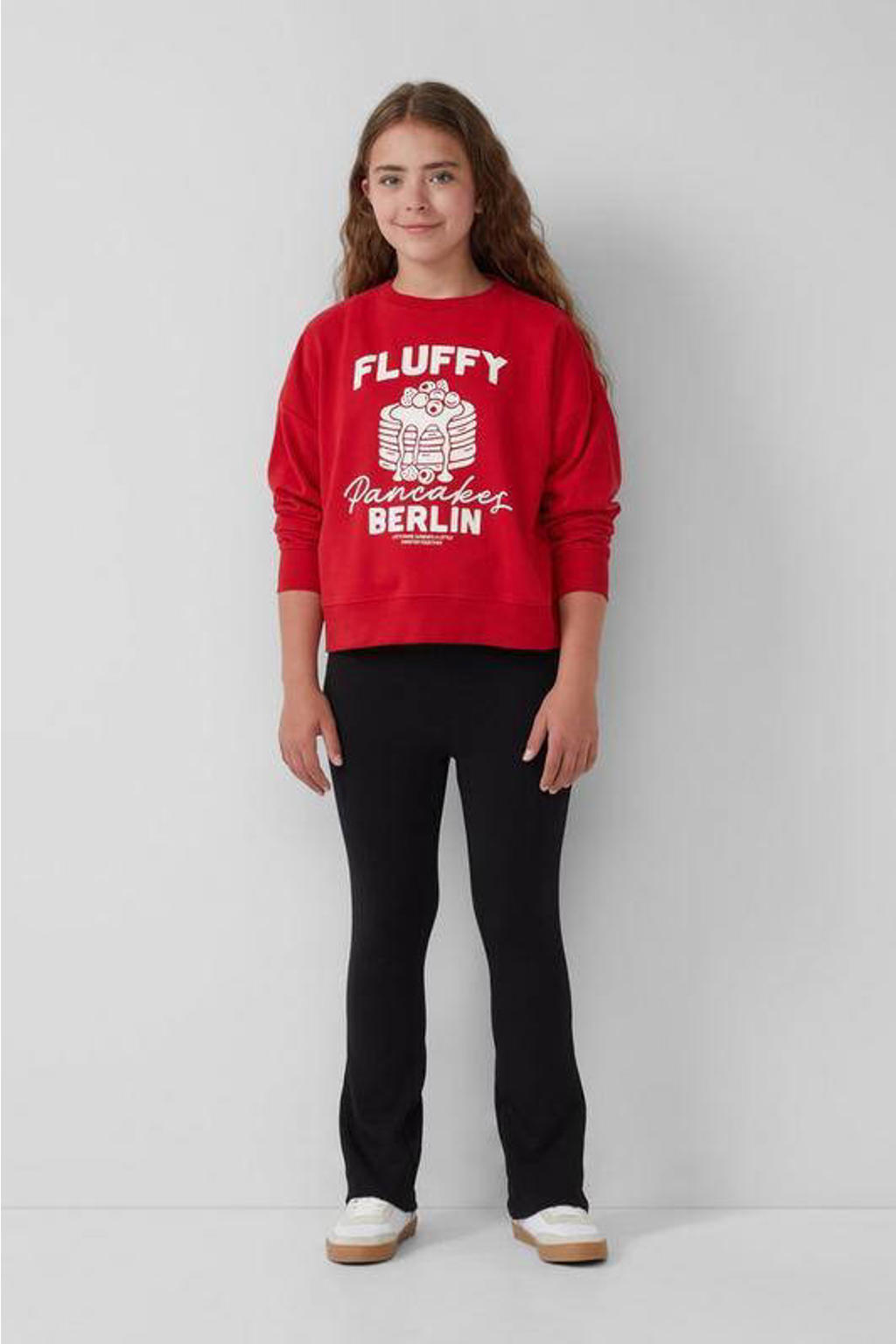 Zwarte meisjes s.Oliver flared broek van stretchkatoen met elastische tailleband en effen