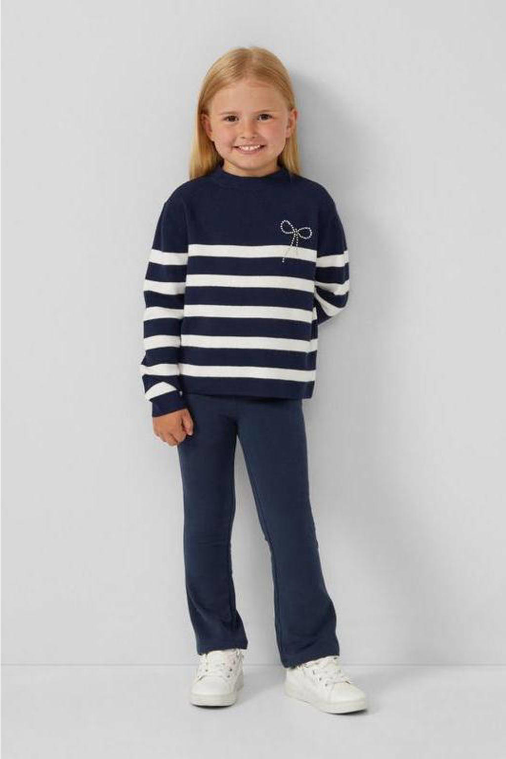 Donkerblauwe meisjes s.Oliver flared broek van stretchkatoen met elastische tailleband en effen