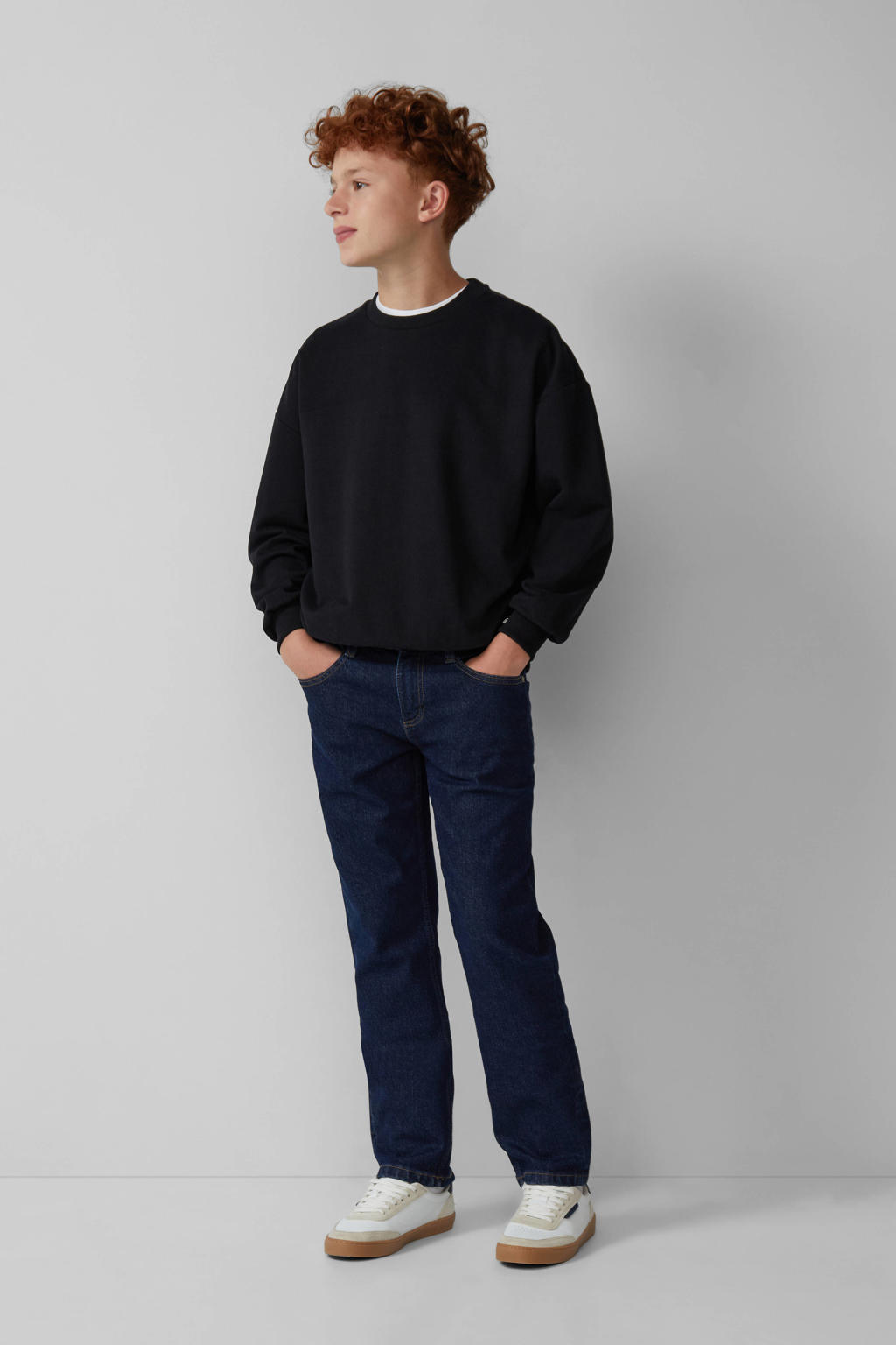 Zwarte jongens s.Oliver sweater met effen, lange mouwen en ronde hals