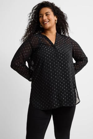 blouse met zilveren all-over lurex print zwart/zilver