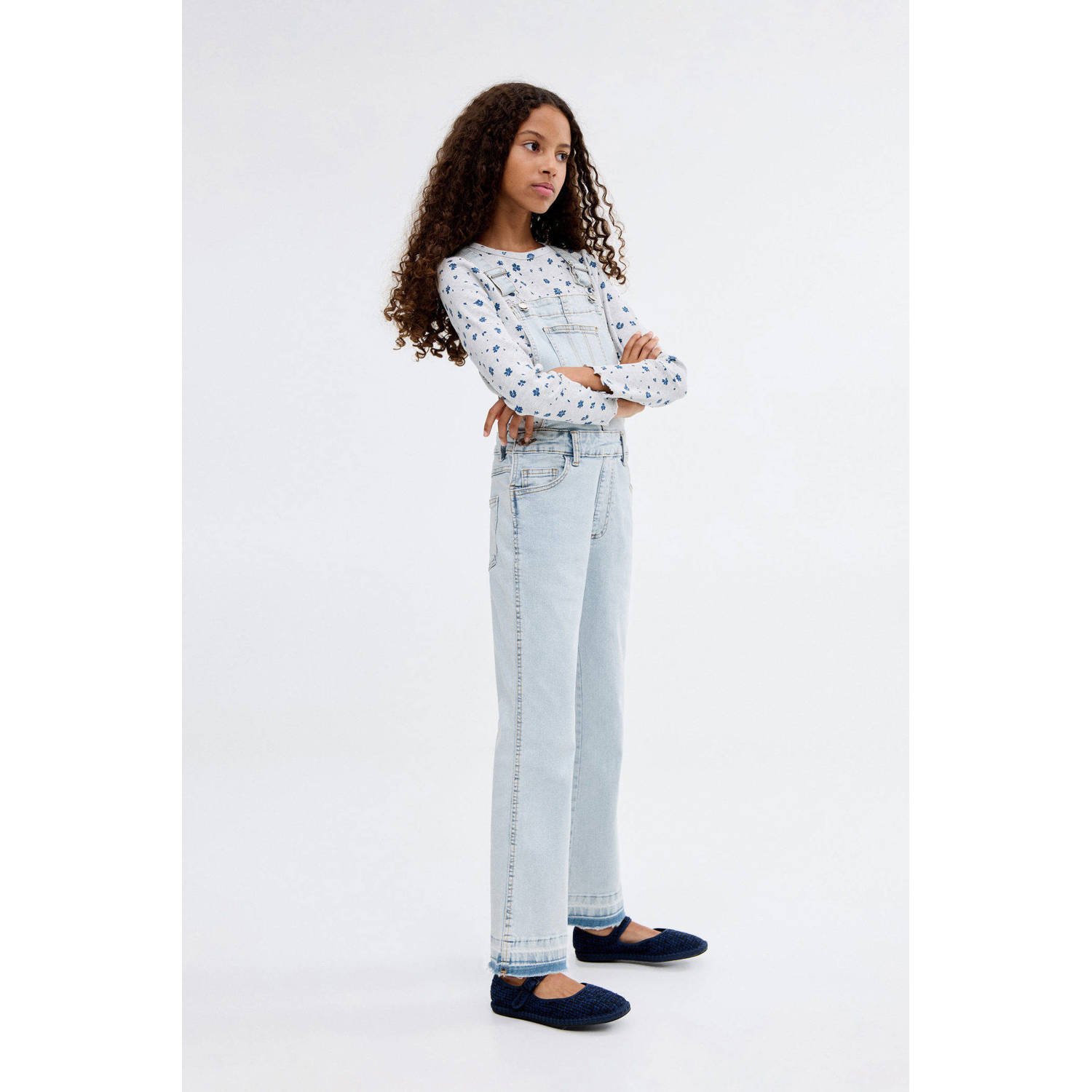 Mango Kids denim straight tuinbroek light blue denim