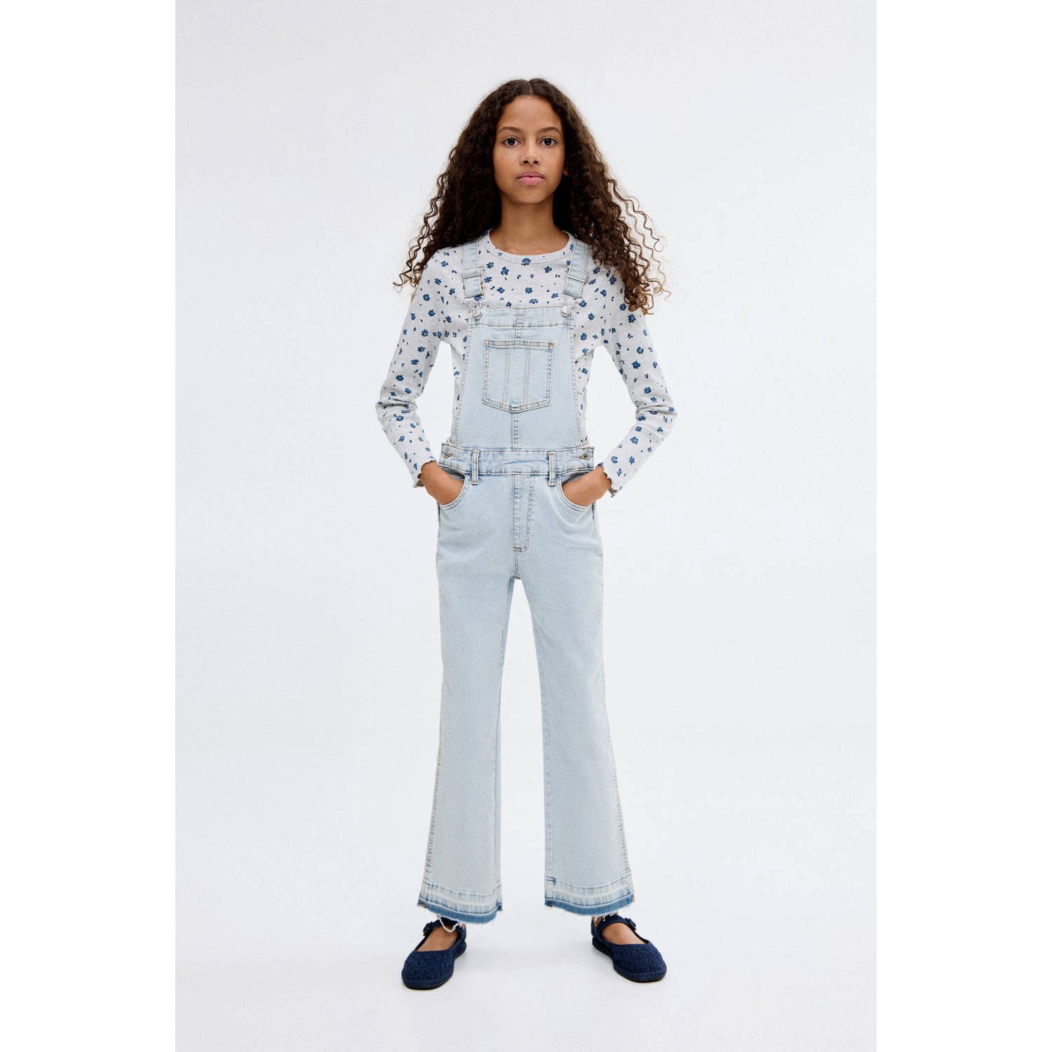 Mango Kids denim straight tuinbroek light blue denim