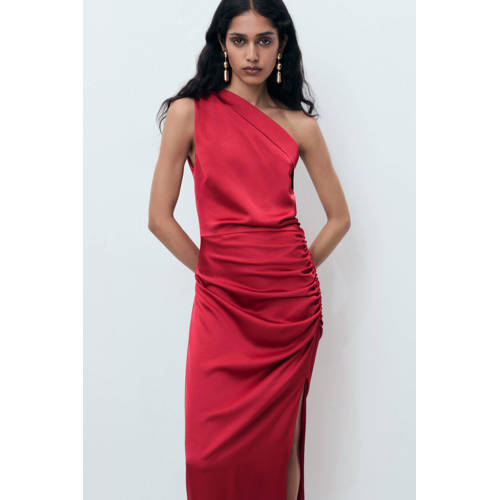 Mango one shoulder jurk rood afbeelding