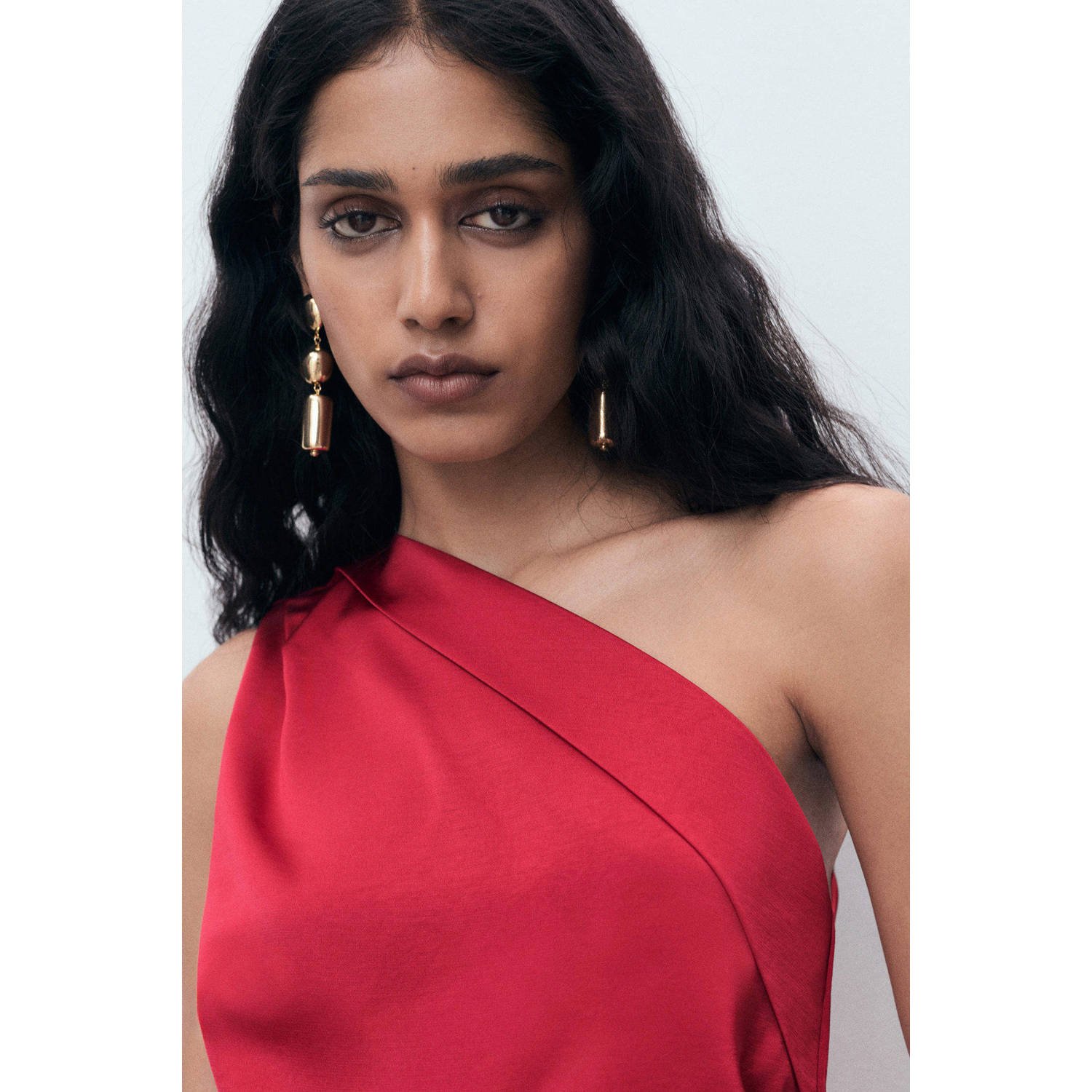 Mango one shoulder jurk rood