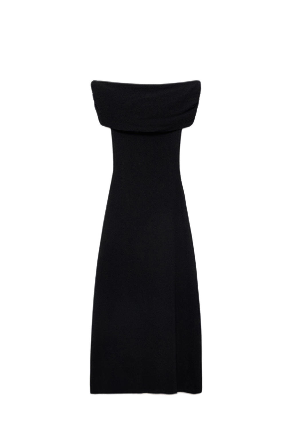 Zwarte dames Mango maxi jurk fijn gebreid van polyamide met effen, korte mouwen en strapless hals