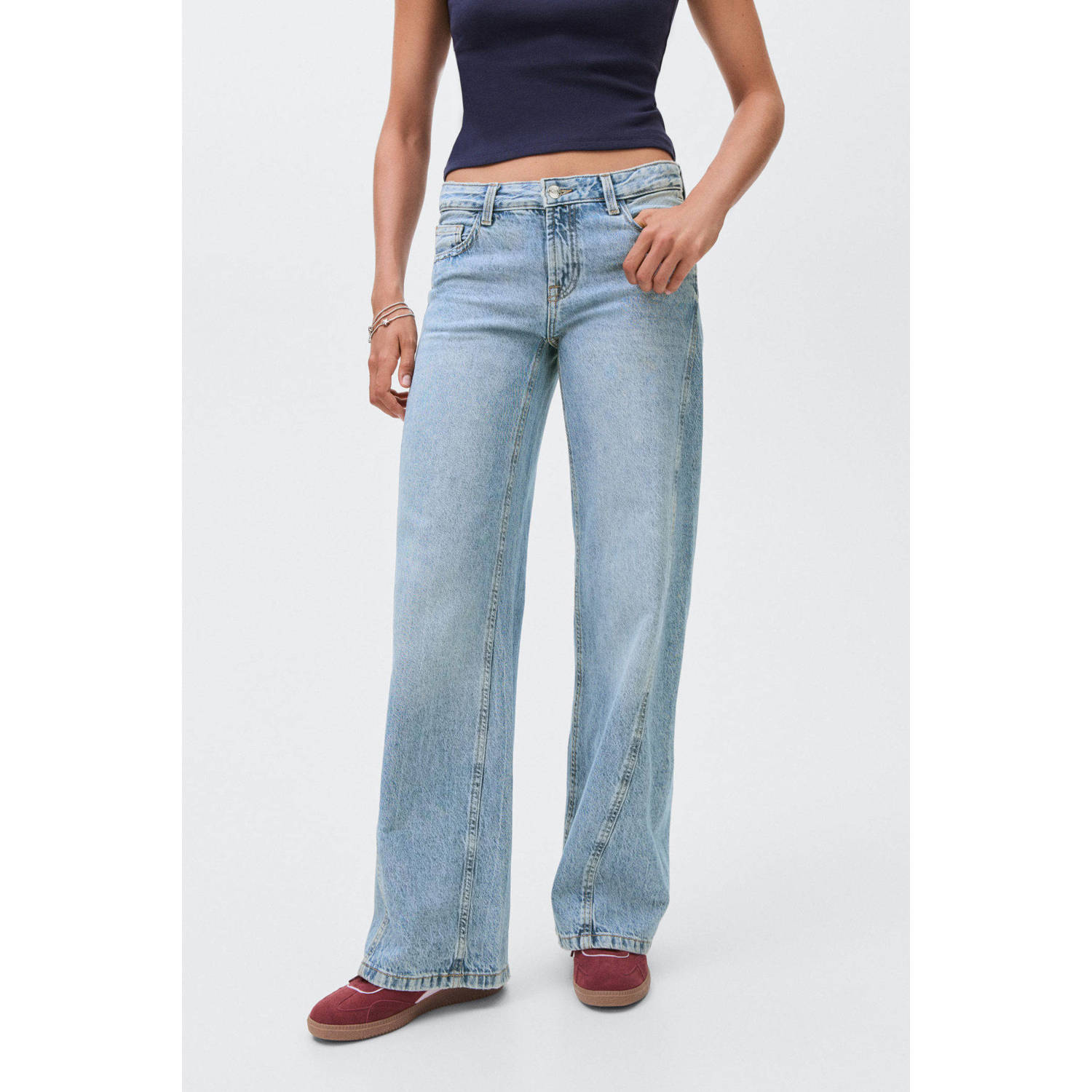 MANGO TEEN low waist wide leg jeans light blue denim
