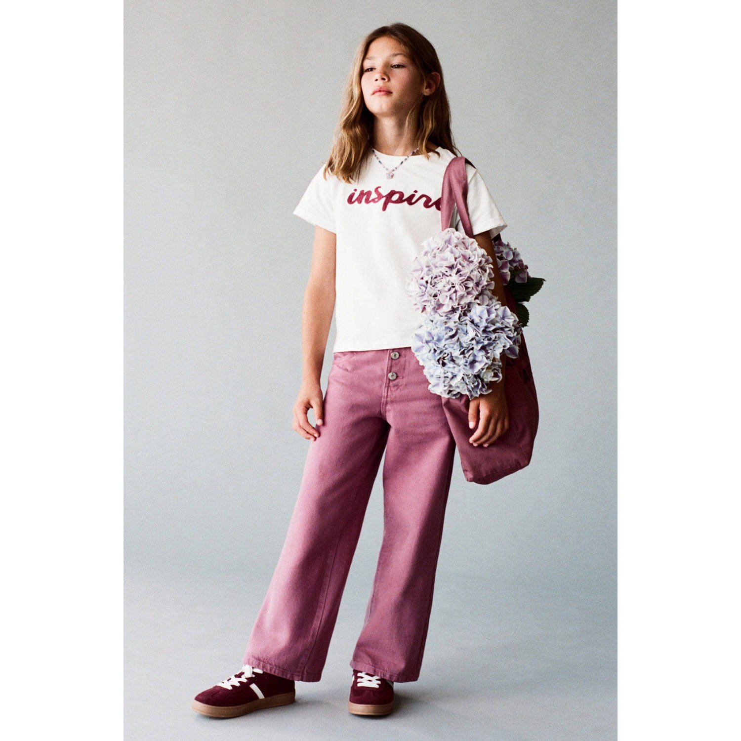Mango Kids wide leg casual broek donkerrood