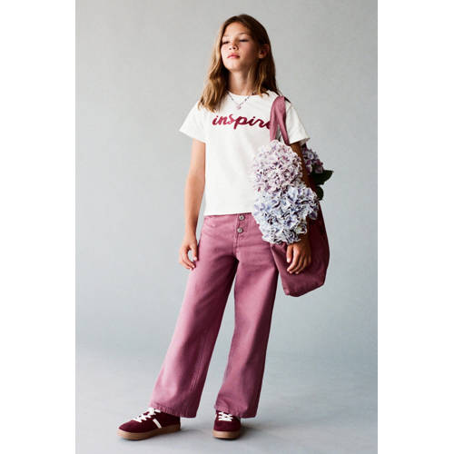 Mango Kids wide leg casual broek donkerrood afbeelding