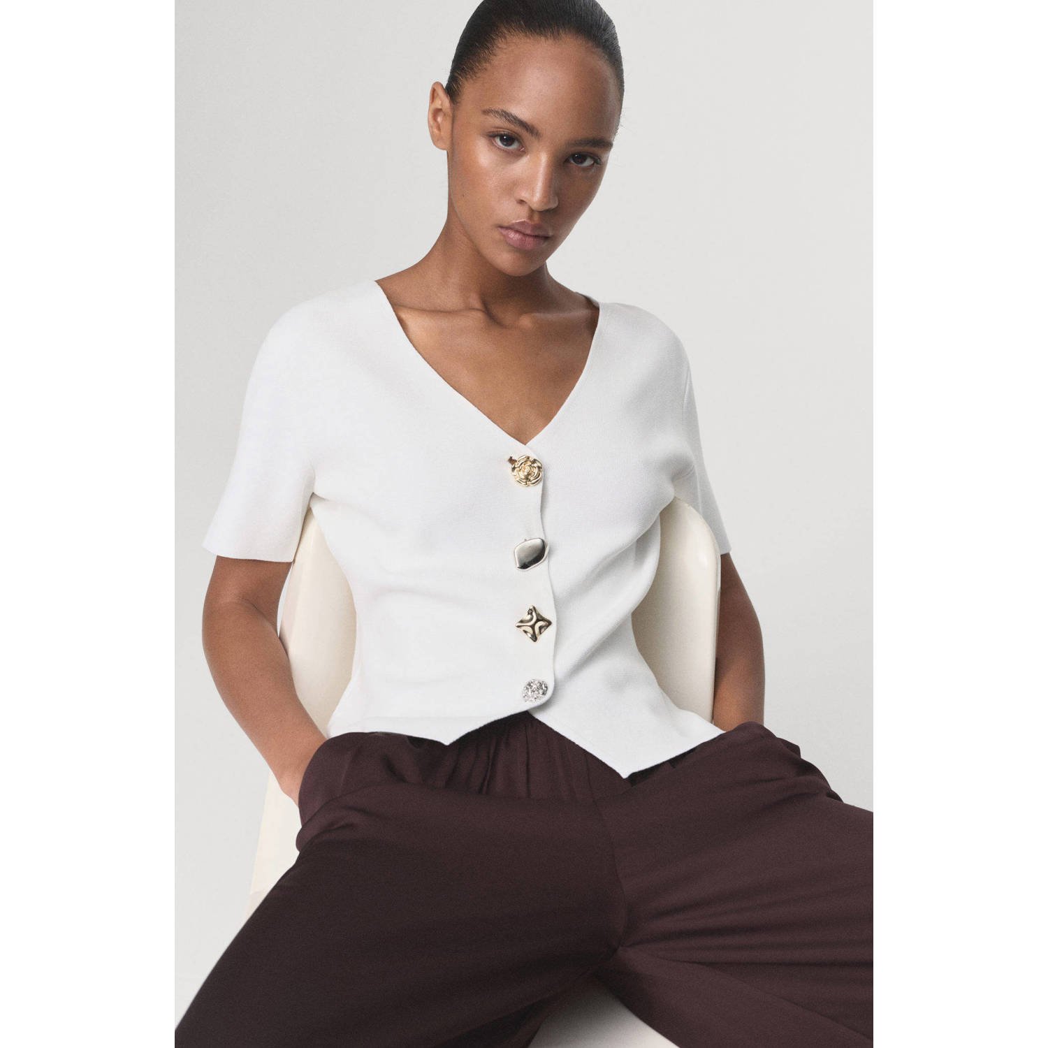 Mango gebreid vest wit