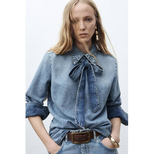 Mango denim blouse medium blue denim afbeelding