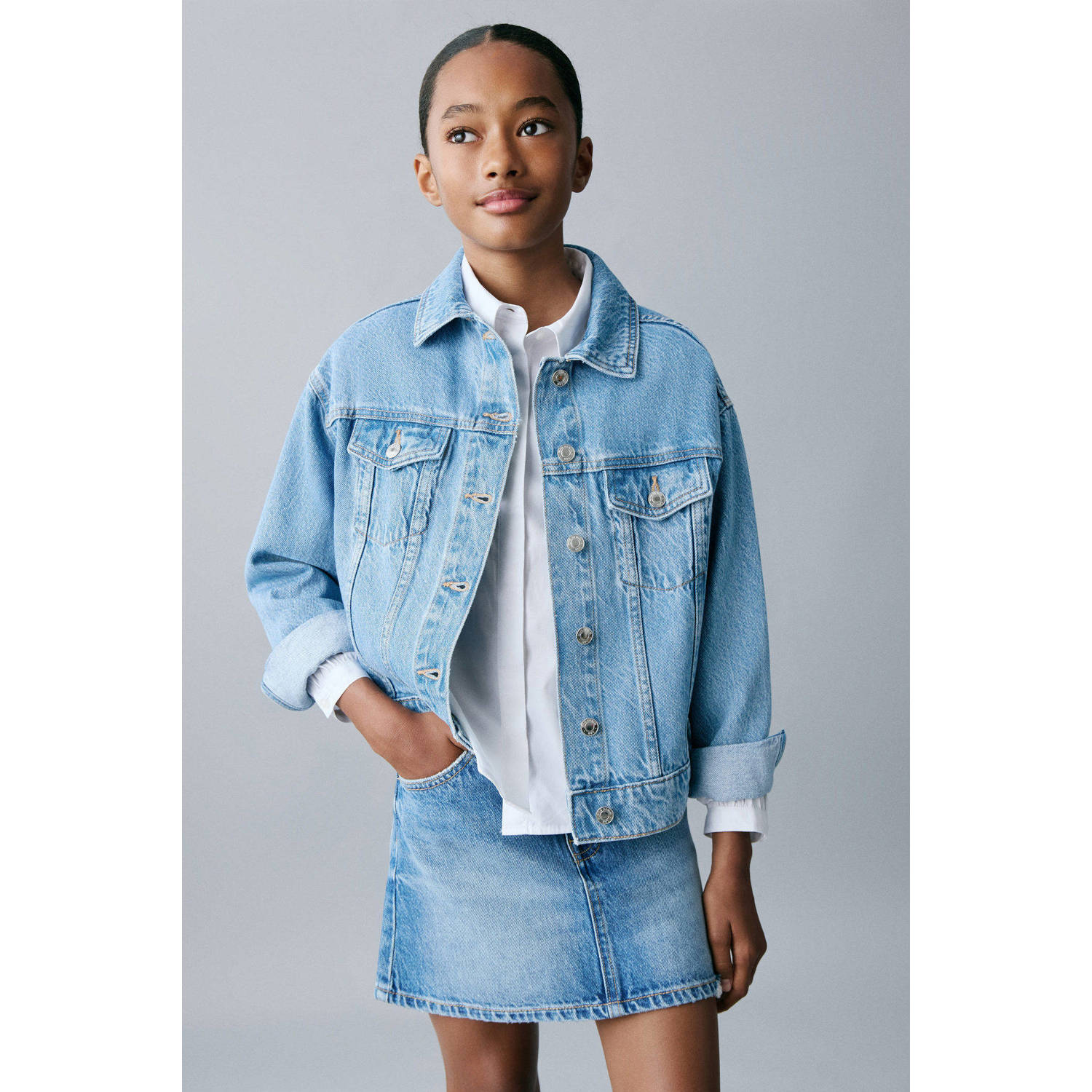 Mango Kids denim spijkerjas lichtblauw