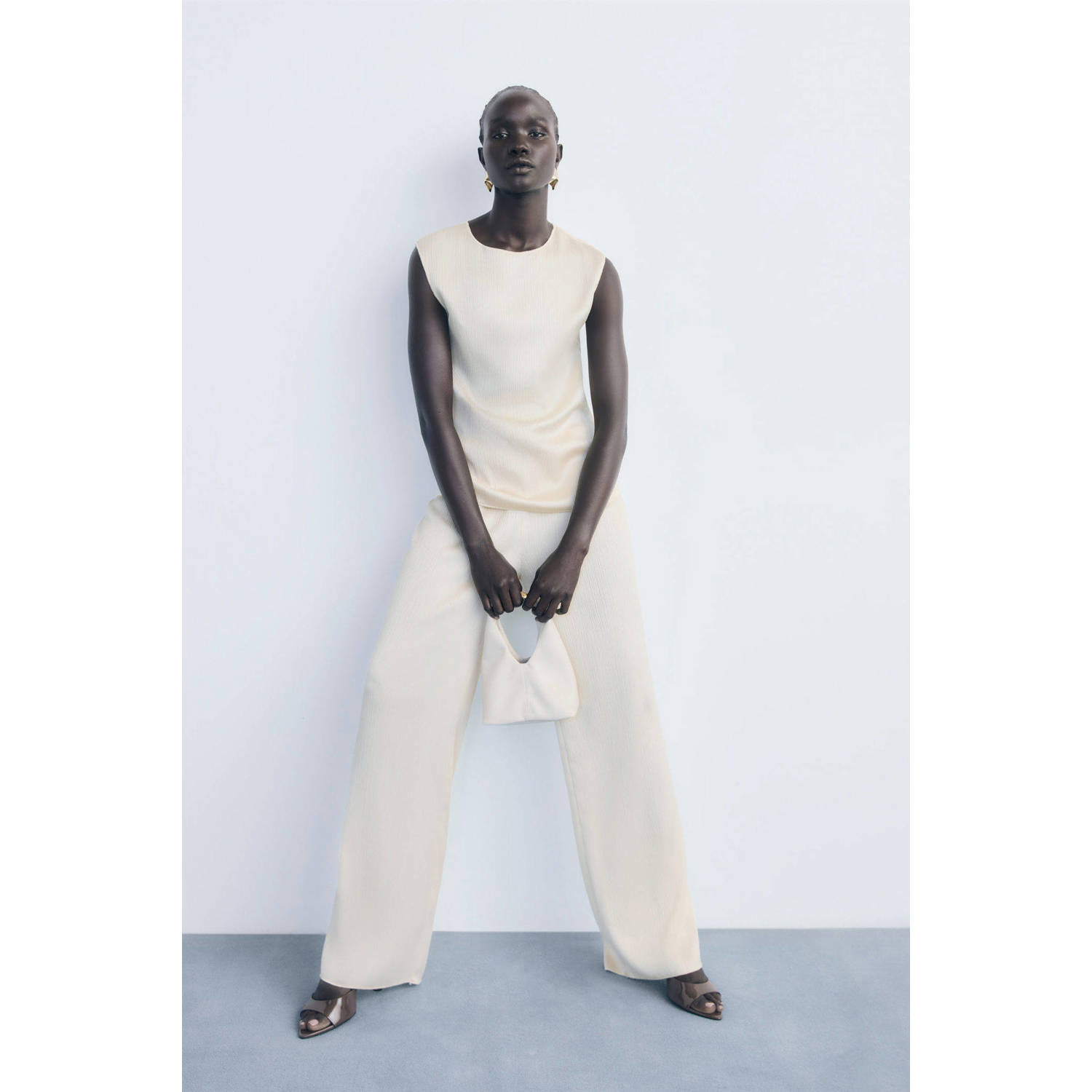 Mango high waist broek beige