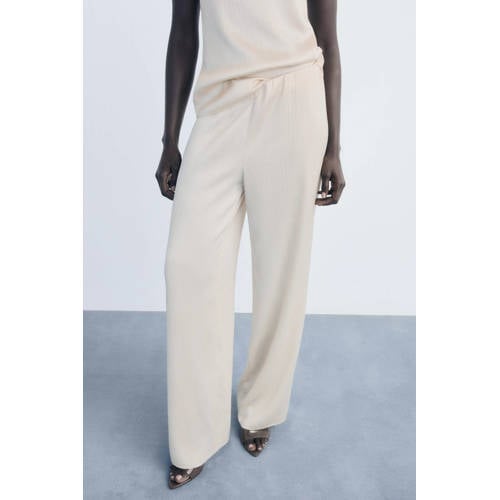 Mango high waist broek beige afbeelding