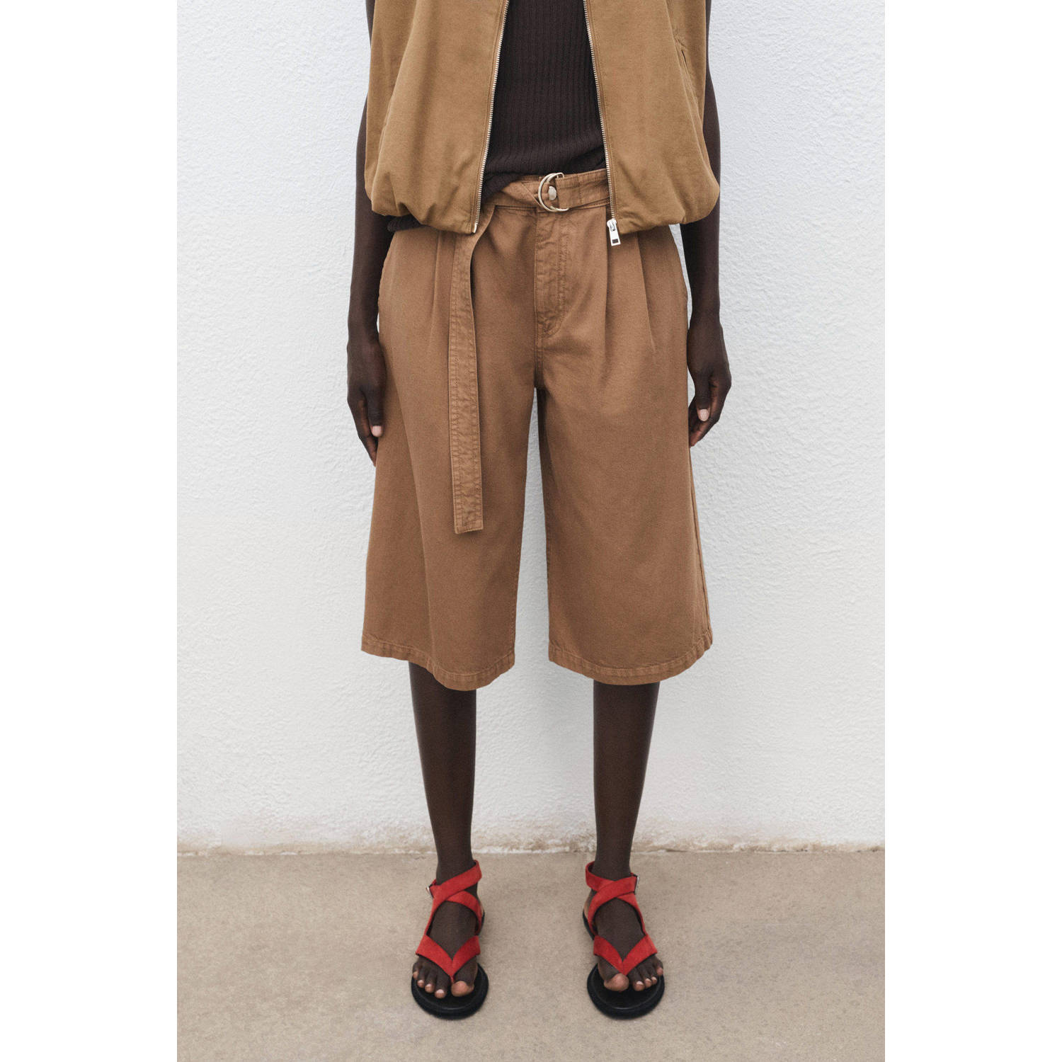 Mango wide leg high waist jort bruin