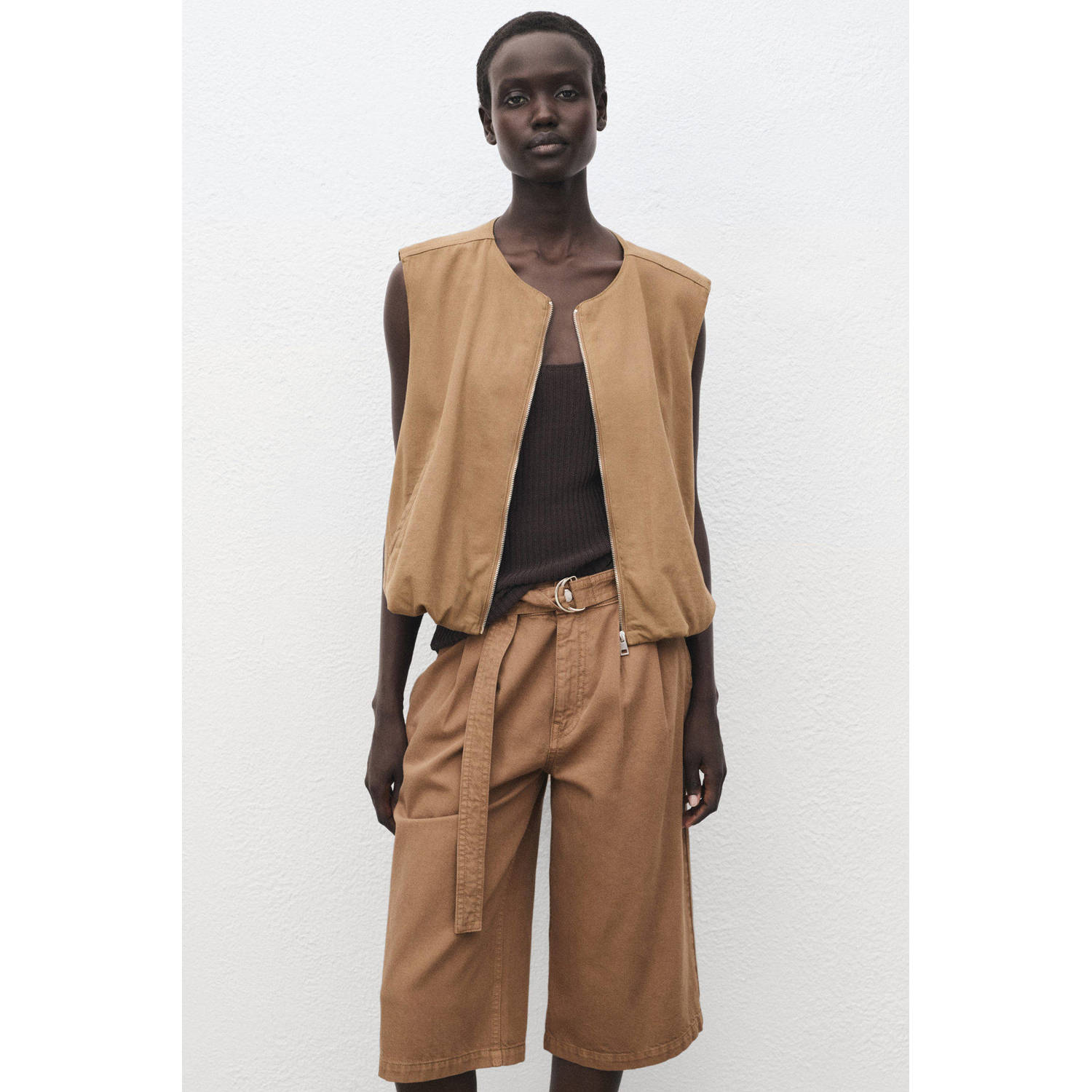 Mango wide leg high waist jort bruin
