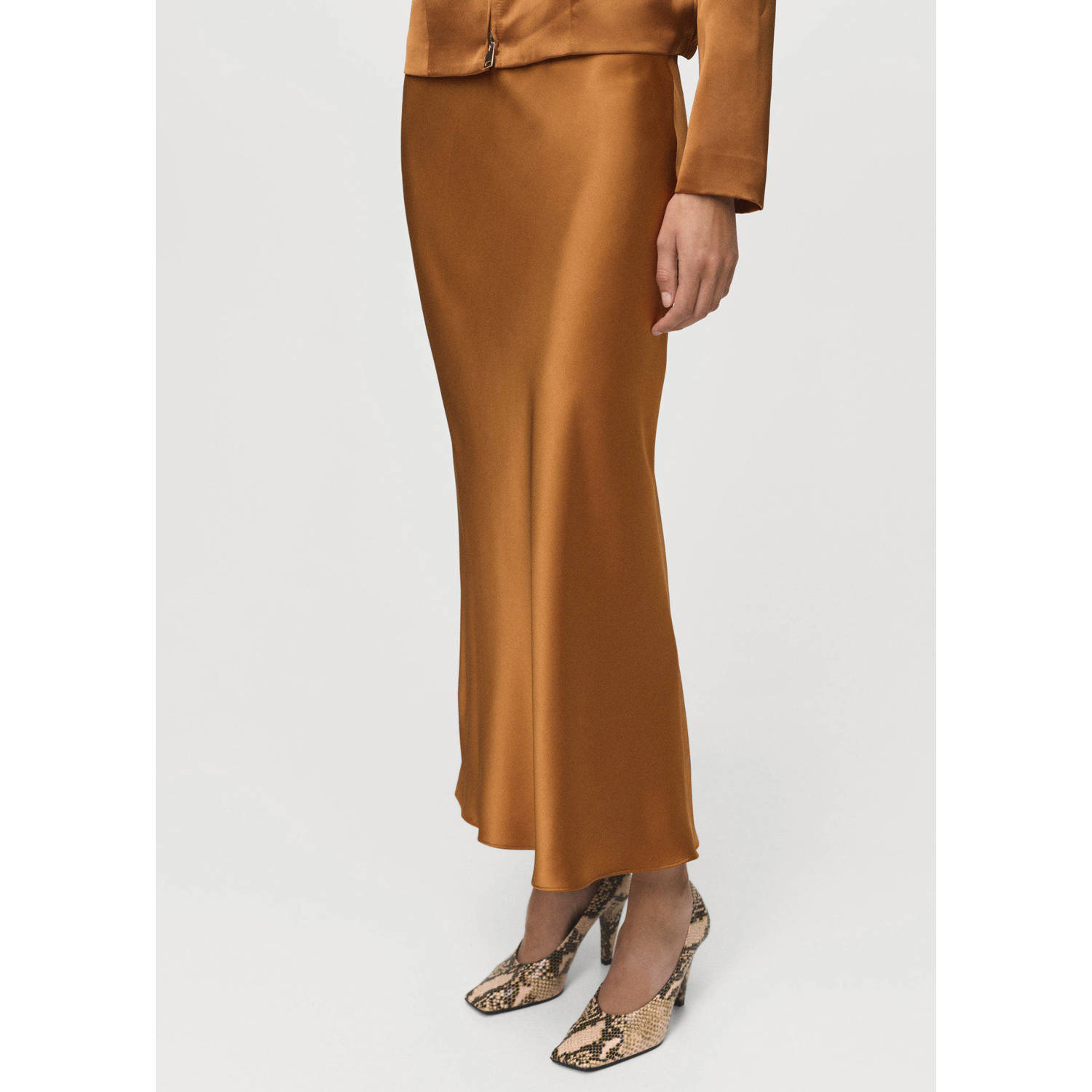 Mango midi rok cognac