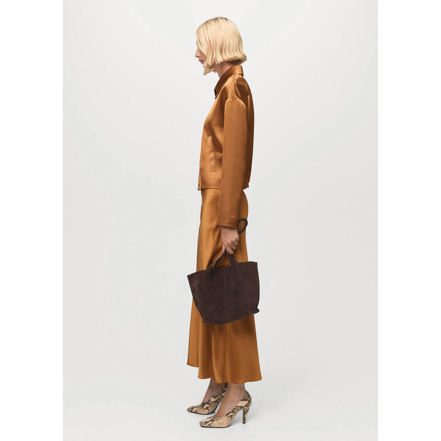 Mango midi rok cognac