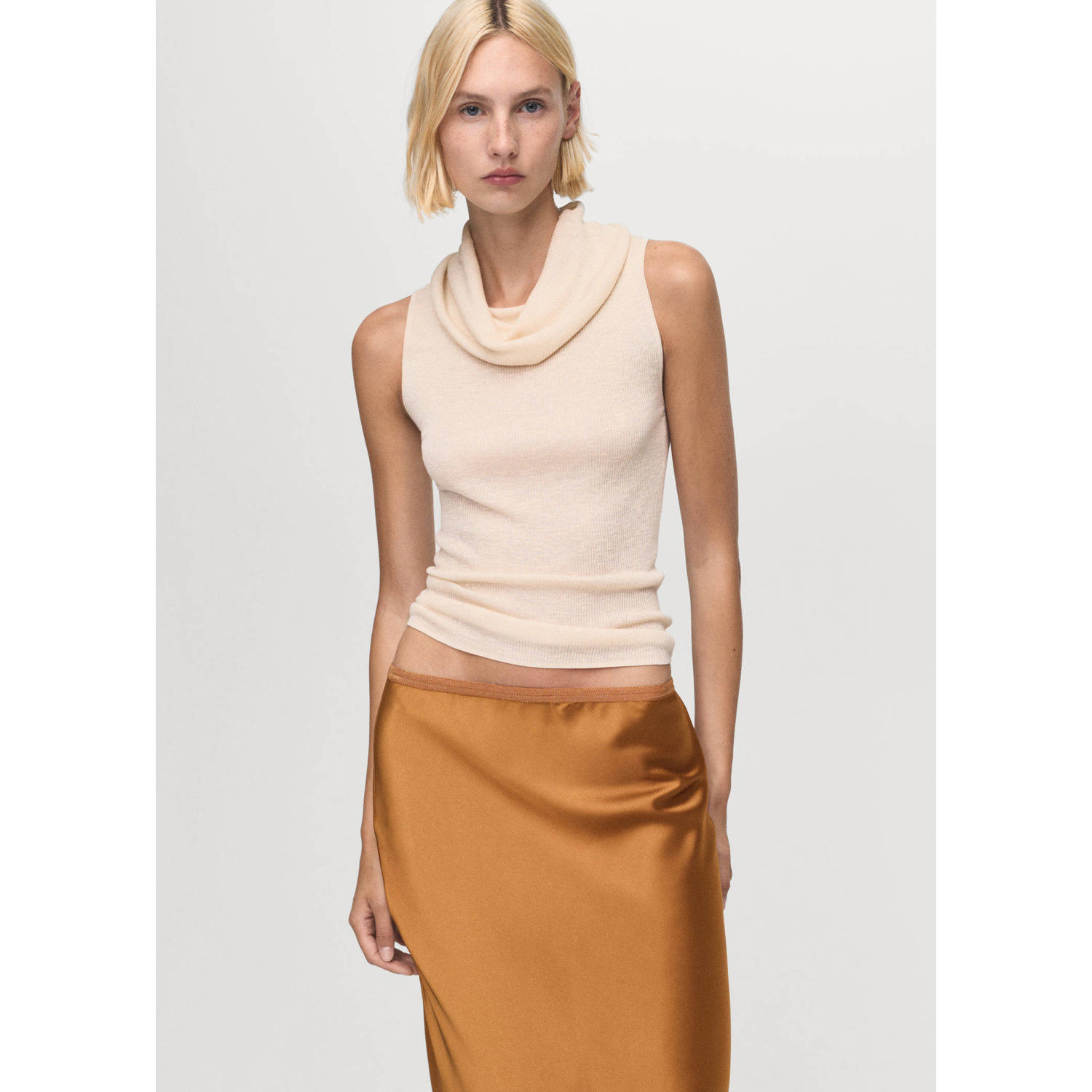 Mango midi rok cognac